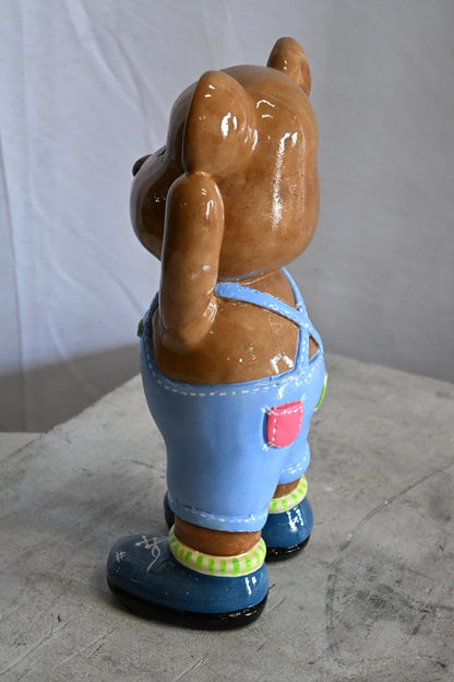Teddy Bear Ceramic Figurine Overalls Shoes Andres Mendez 8"x5"x15"H