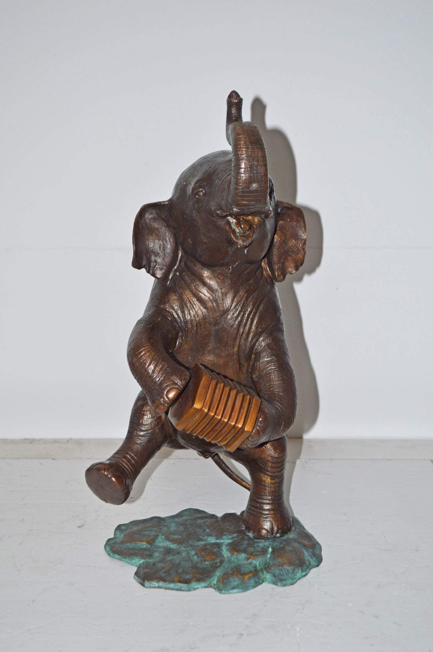 Circus Elephant Dance and Play the Accordion Bronze Statue - 13" x 11" x 22"H
