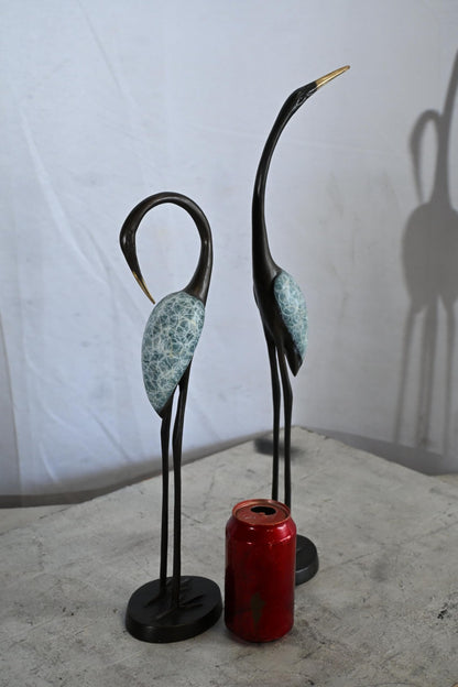 Bronze Crane Pair Statue Set Birds Sculpture Figurines 7"x4"x20"H