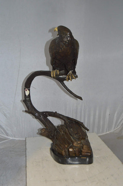 Falcon On a Branch Bronze Statue -  Size: 15"L x 15"W x 28"H