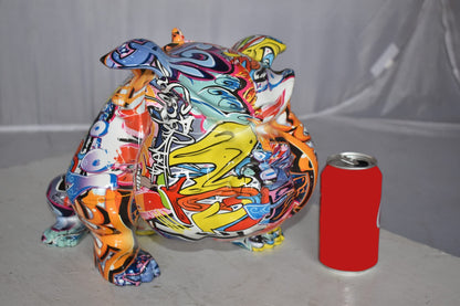 Modern Happy Graffiti Bulldog Statue Made of Resin Size: 14" x 19" x 10"H