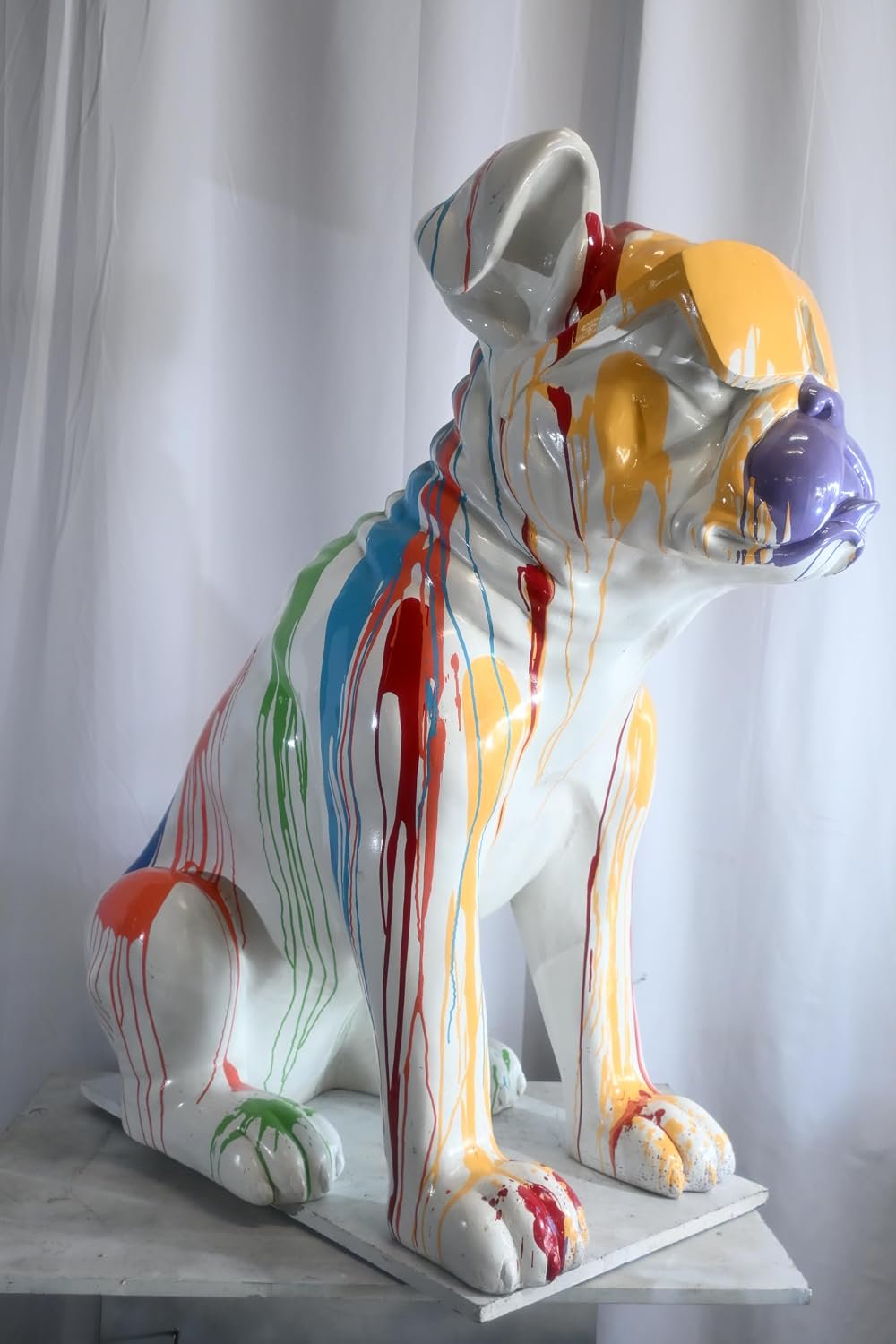 Giant Resin Bulldog Statue with Colorful Paint Drip Art 29"x50"x50"H