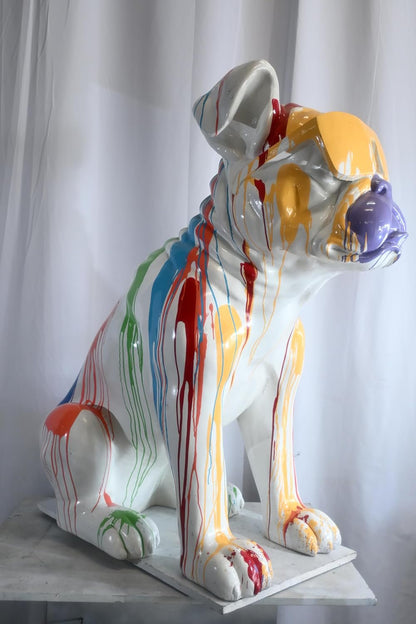 Giant Resin Bulldog Statue with Colorful Paint Drip Art 29"x50"x50"H
