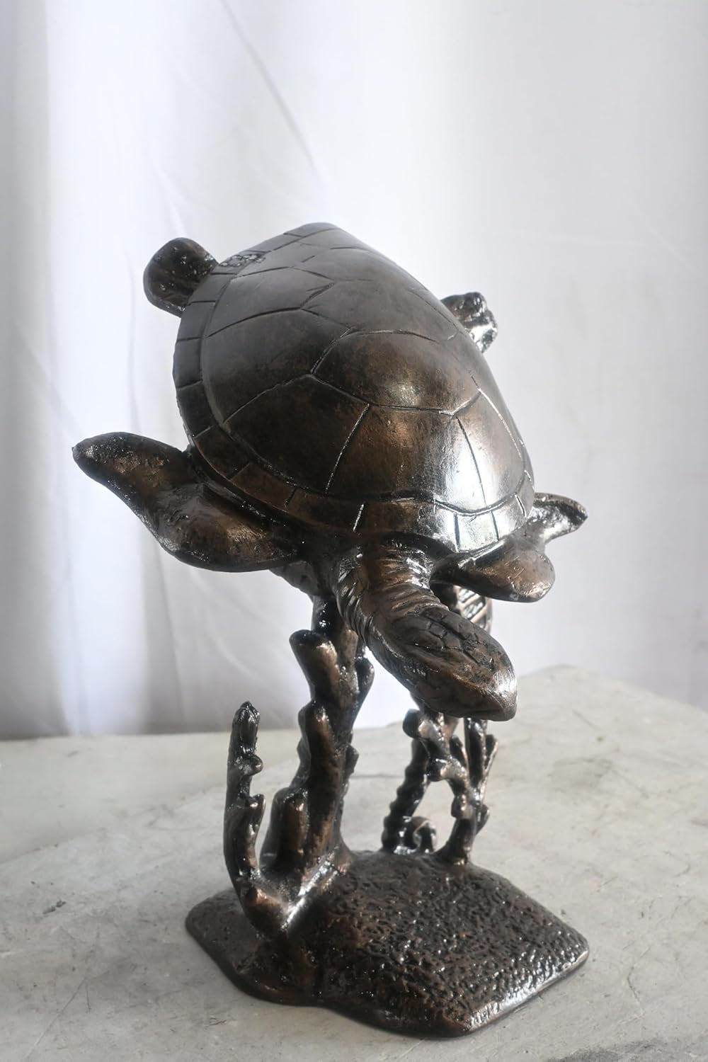 Sea Turtle and Seahorse Coastal Coral Tabletop Alumminum Sculpture 14"x14"x20"H