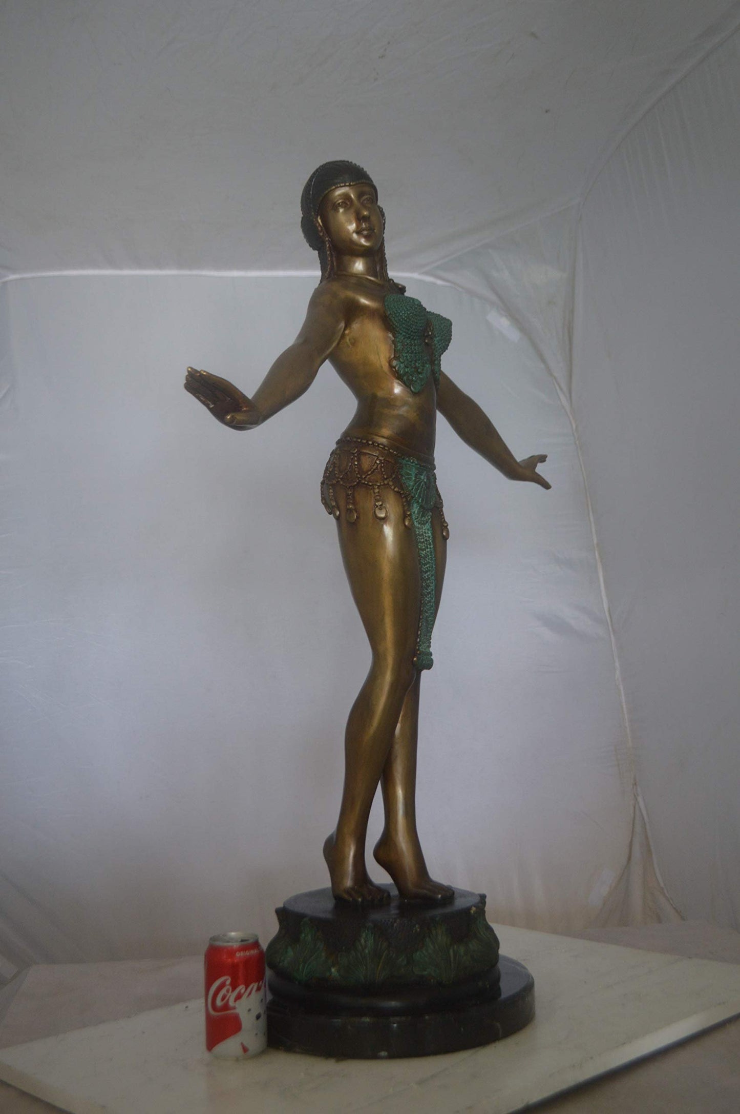 Belly Dancer Performing Bronze Statue -  Size: 32"L x 8"W x 41"H.