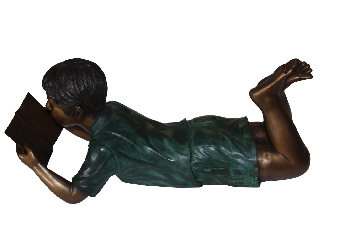 Bronze Boy Reading Book Statue - 24"L x 10"W x 11"H Garden Sculpture