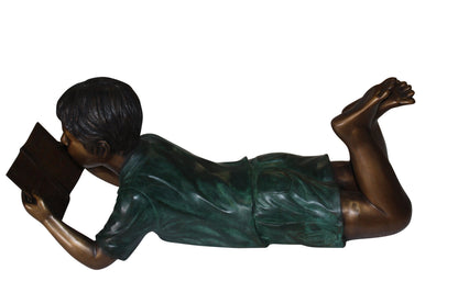 Bronze Boy Reading Book Statue - 24"L x 10"W x 11"H Garden Sculpture