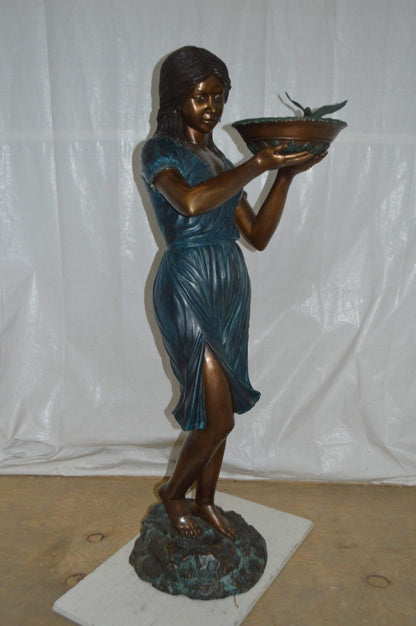 Lady holding a tray bronze statue fountain - Size: 17"L x 23"W x 62"H.