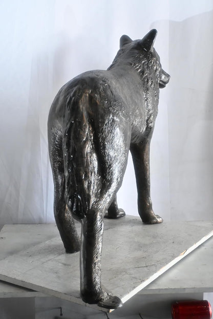 Realistic Life Size Standing Wolf Aluminum Garden Statue 41"x15"x34"H