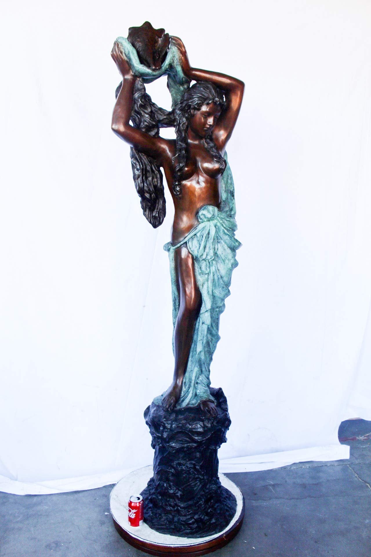 Half-naked woman holding a basket bronze statue Art Nude -  Size: "L x "W x "H.