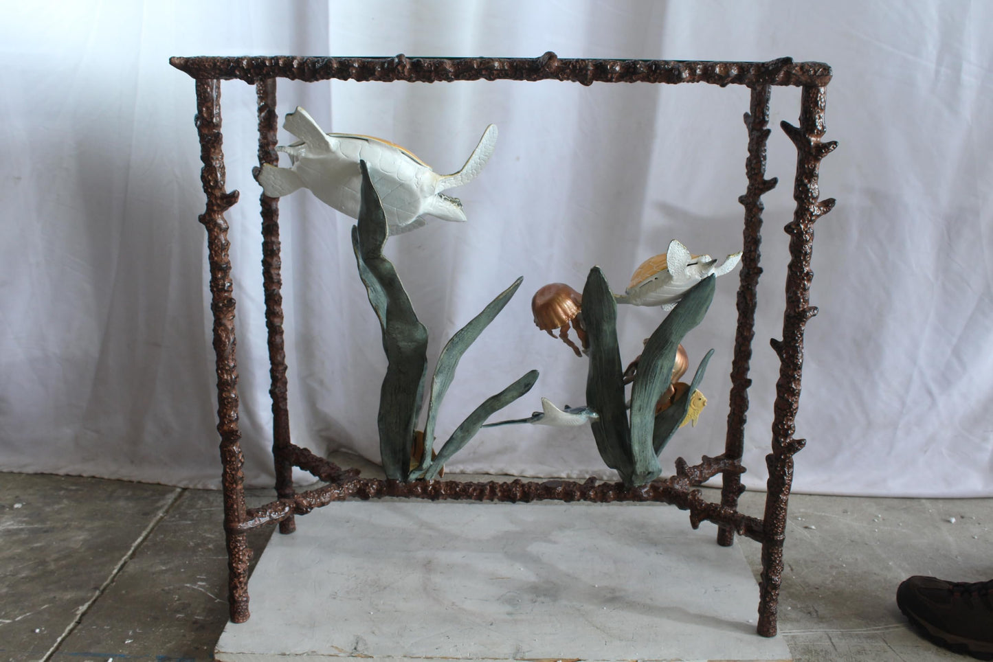 NIFAO Aluminum Sea Turtle Console Table Base Coastal Art 34" x 15" x 33"H