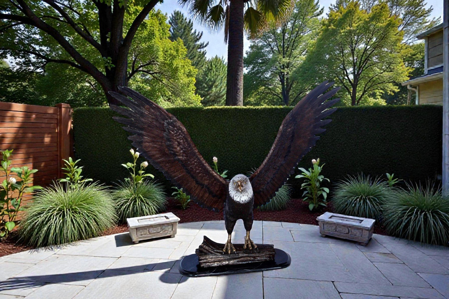 Perched eagle bronze statue -  Size: 35"L x 21"W x 29"H.