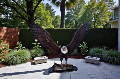 Perched eagle bronze statue -  Size: 35"L x 21"W x 29"H.