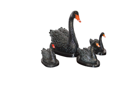 Set of Black Swans each on Mable Base bronze statue -  Size: 9"L x 18"W x 15"H.