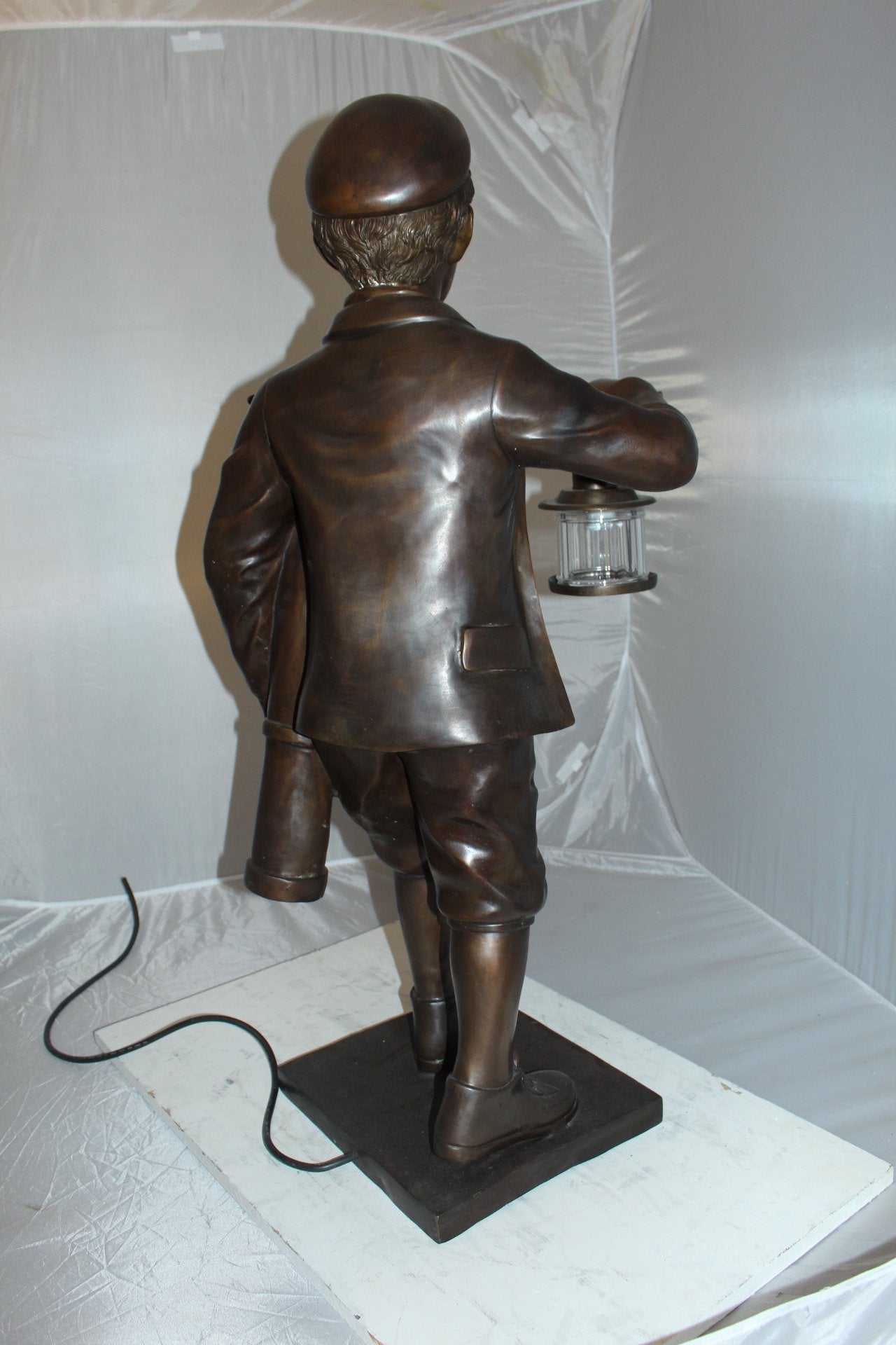 NIFAO Bronze Golf Caddy Statue with Light Lantern - 42" H Garden Sculpture