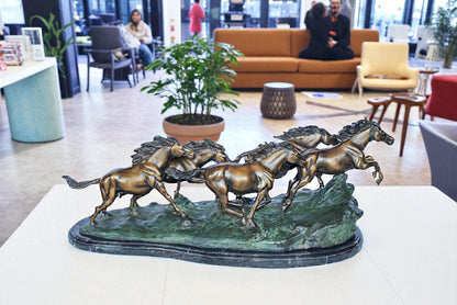 Running Horses Bronze Statue on Marble Base 47" x 20" x 17"H