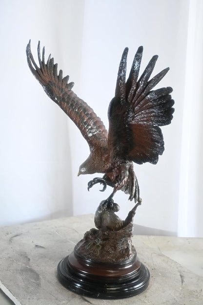 Bronze Eagle in Flight Sculpture Lost Wax Cast Marble Base 17"x11"x24"H