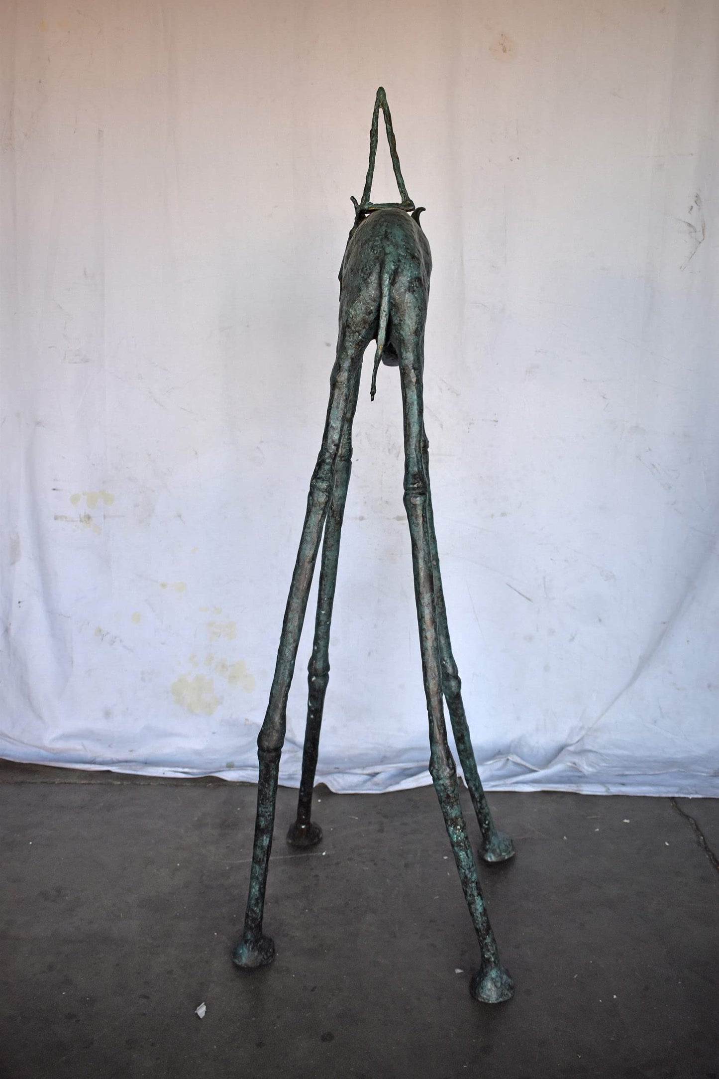 Modern Art Green Patina Tall Elephant Bronze Statue - Size: 26"L x 27"W x 67"H.