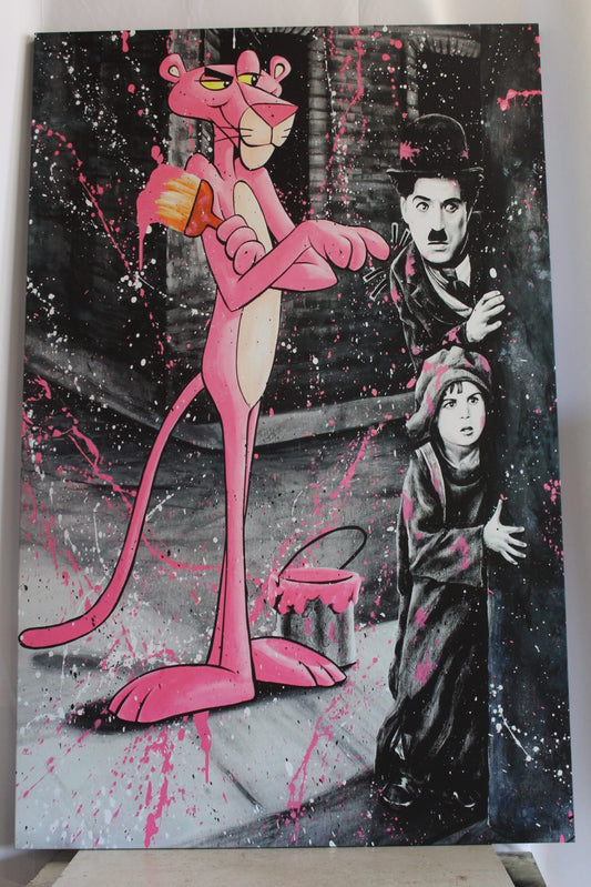 Large Pink Panther Abstract Stretched Ready to Hang Canvas 70 x 45