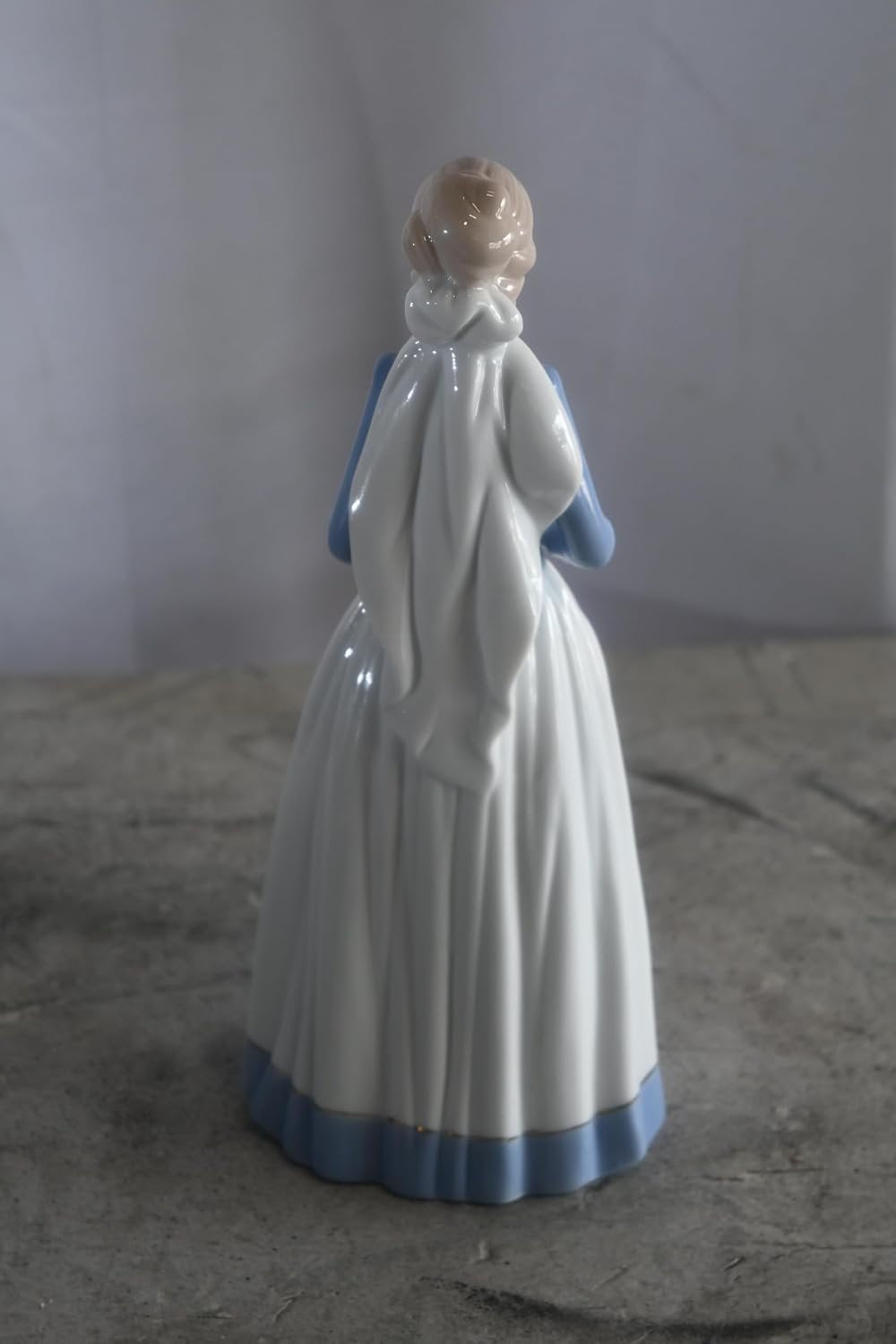 Porcelain Lady Blue Bodice White Skirt with Rose Bouquet 5"x4"x12"H