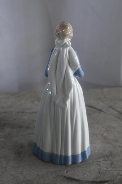 Porcelain Lady Blue Bodice White Skirt with Rose Bouquet 5"x4"x12"H