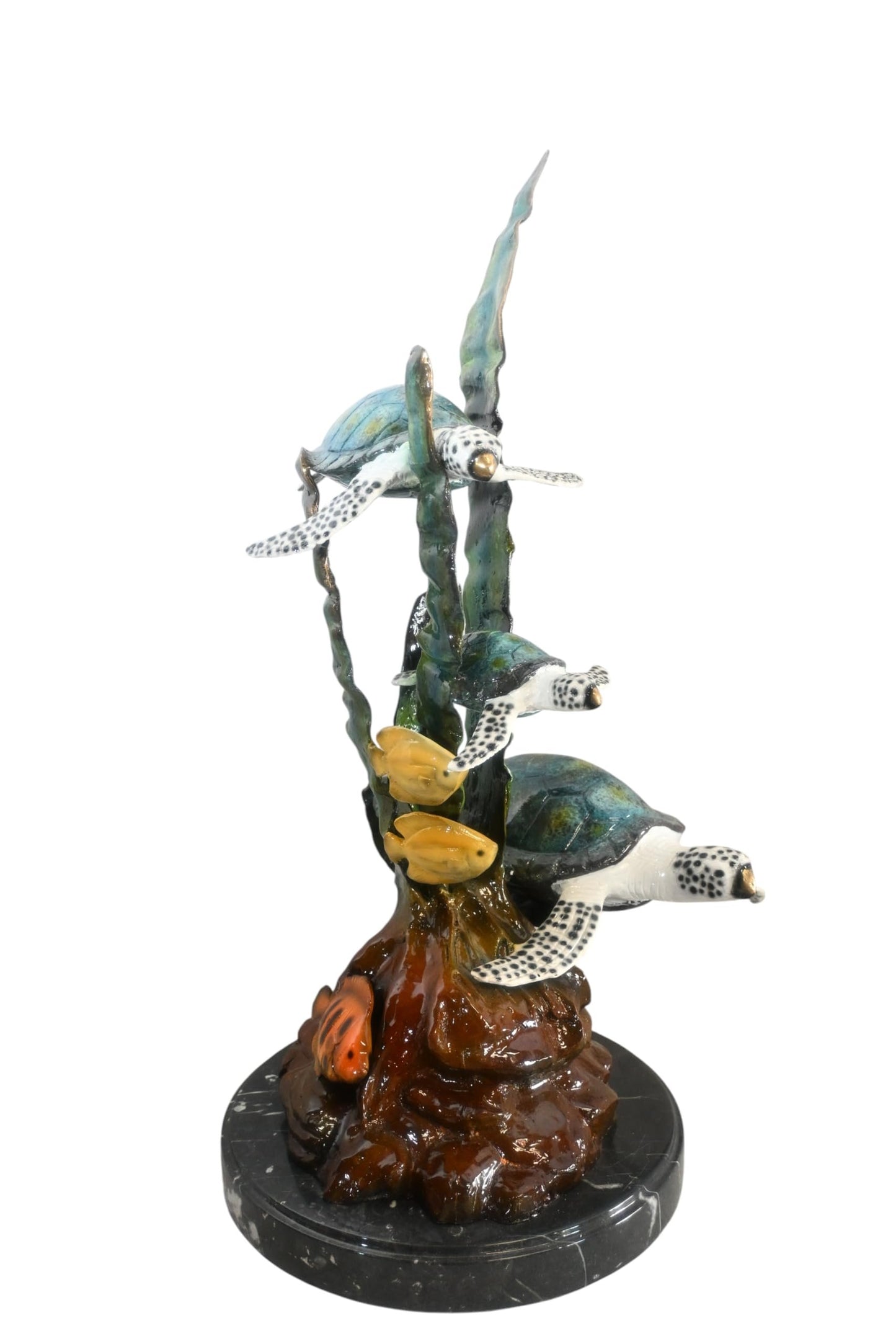 Three Sea Turtles Bronze Sculpture Vertical Coral 18"x13"x28"H
