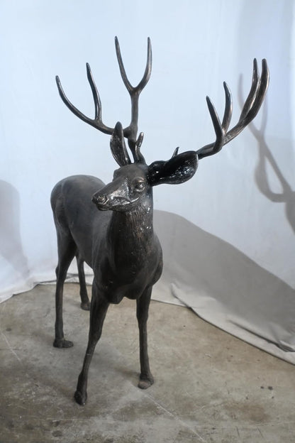 Life Size Aluminum Standing Deer Stag Statue 48"x30"x55"H