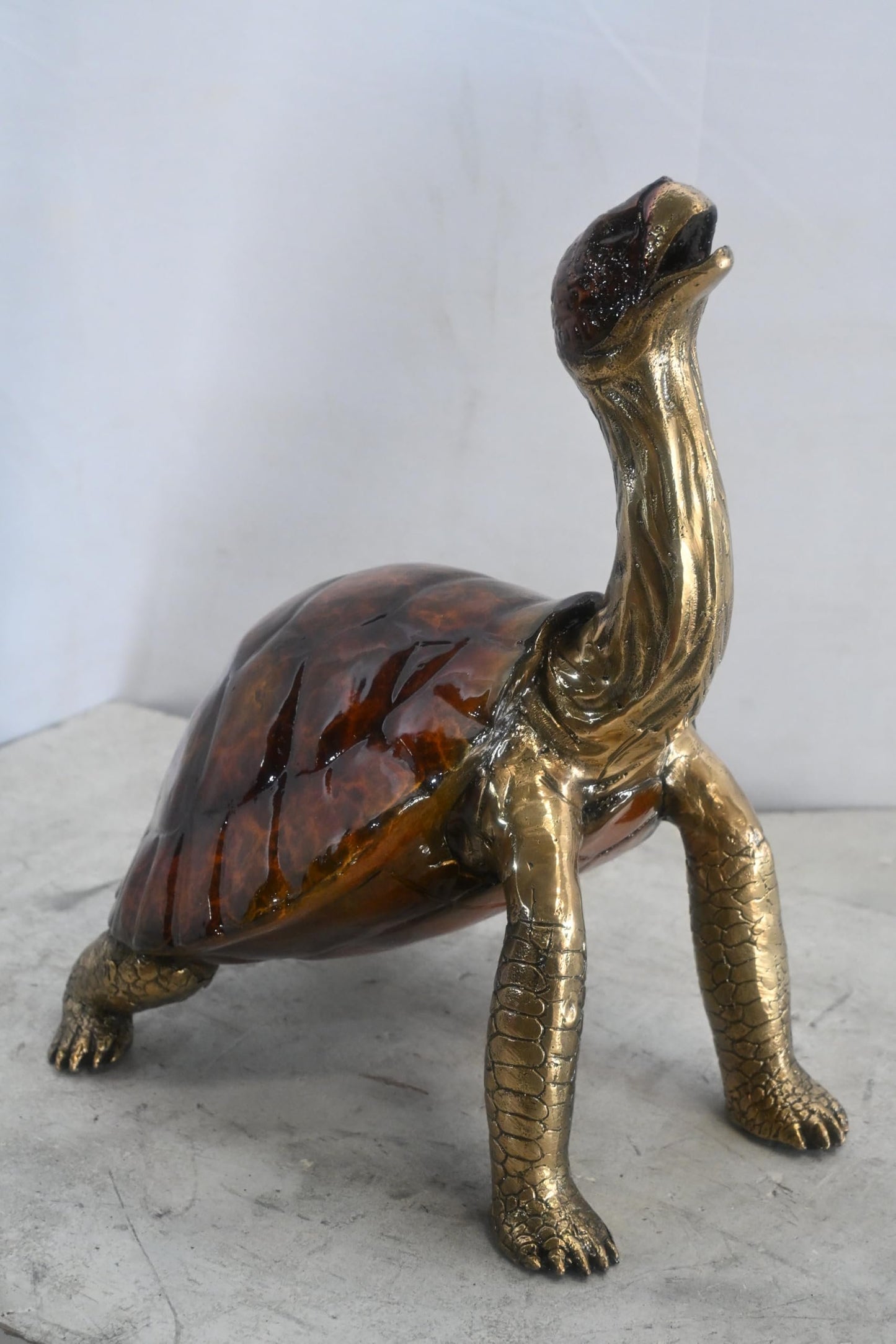 Bronze Tortoise Sculpture Amber Shell Gold Accents 12"x10"x16"H