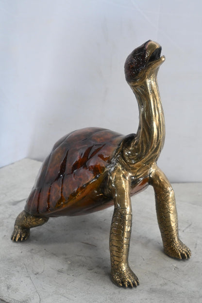 Bronze Tortoise Sculpture Amber Shell Gold Accents 12"x10"x16"H