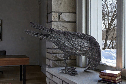 Raven Looking Down Bronze State - Size: 19"L x 5"W x 11"H.