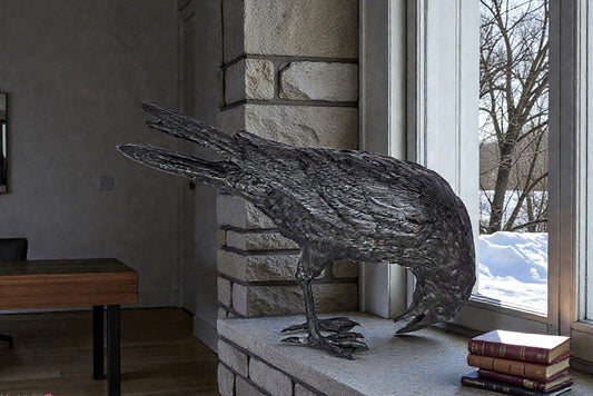 Raven Looking Down Bronze State - Size: 19"L x 5"W x 11"H.