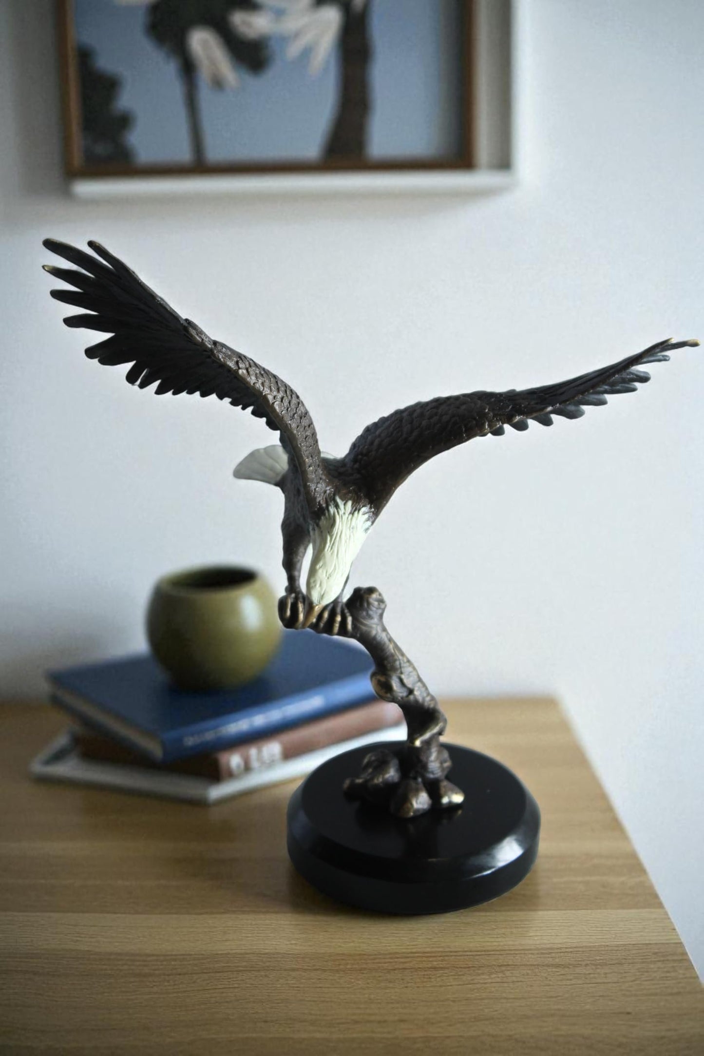 NIFAO Bronze Eagle Statue on Marble Base Soaring Bird Sculpture 8" x 5" x 10"H