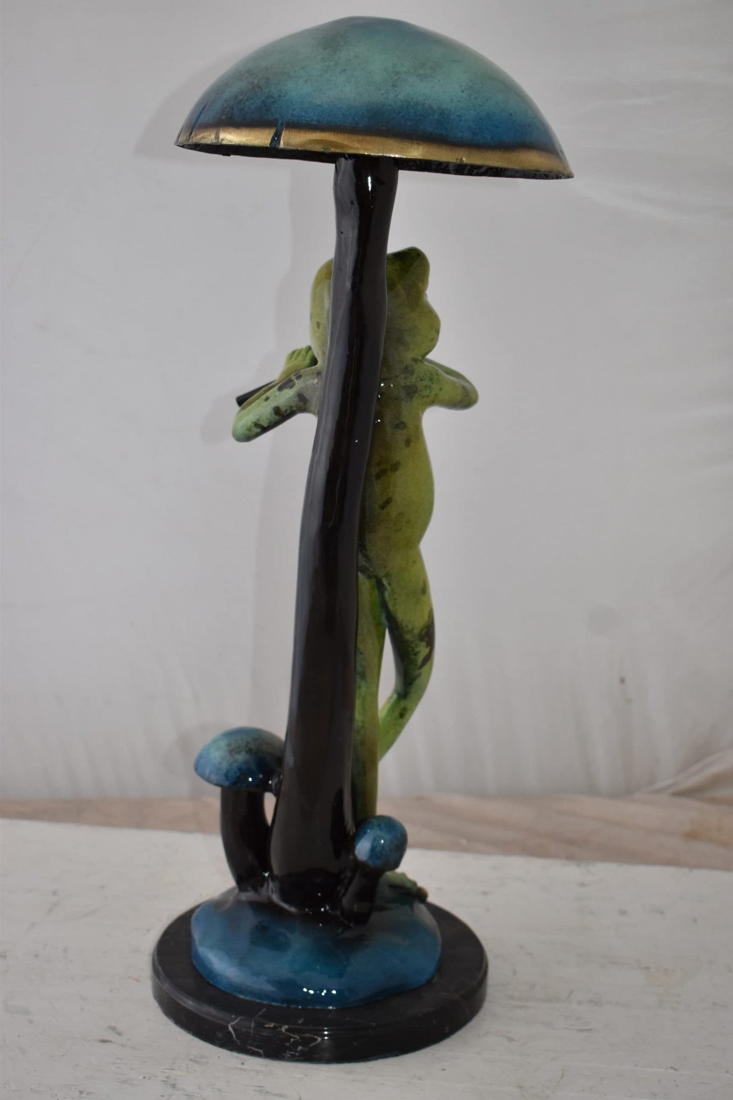 Musical Green Frog Playing the Flute Bronze Statue Size: 14" x 12" x 27"H