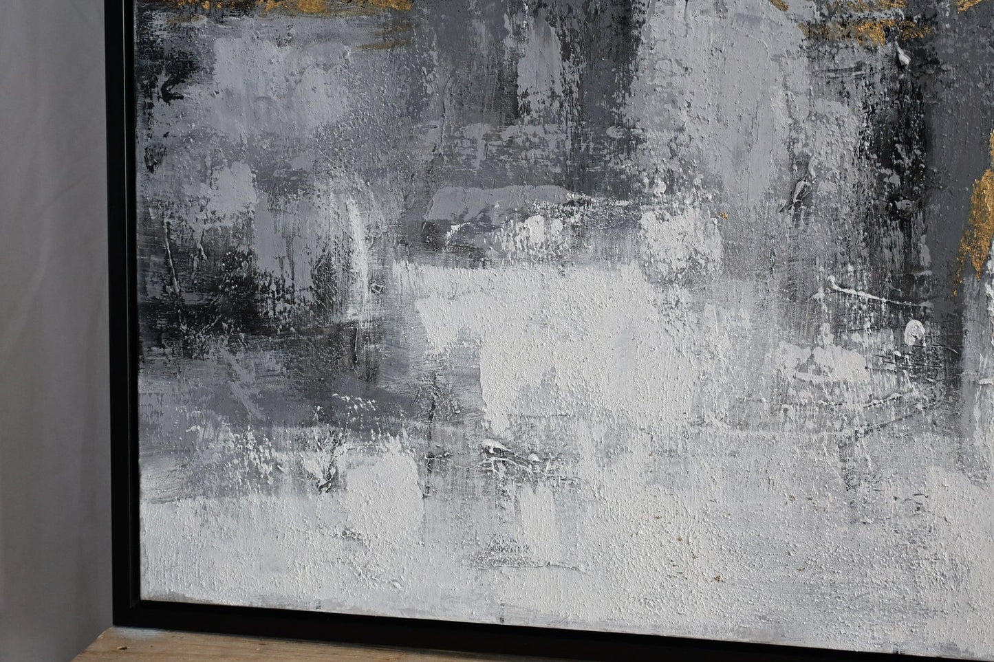 Ferris Wheel Abstract Canvas Painting Gray Gold Framed Art 41"x61"