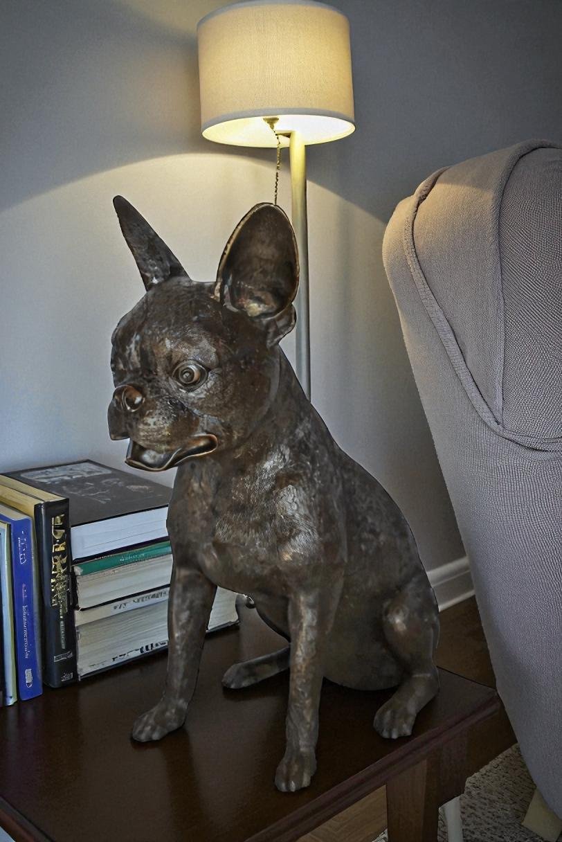 Boston Terrier Dog Happily Sitting Bronze Statue Size: 7" x 13" x 17"H