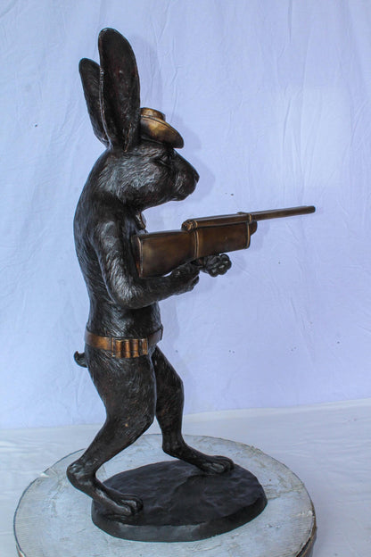 Bronze Statue of Cowboy Rabbit Holding Rifle 22" x 13" x 35"H