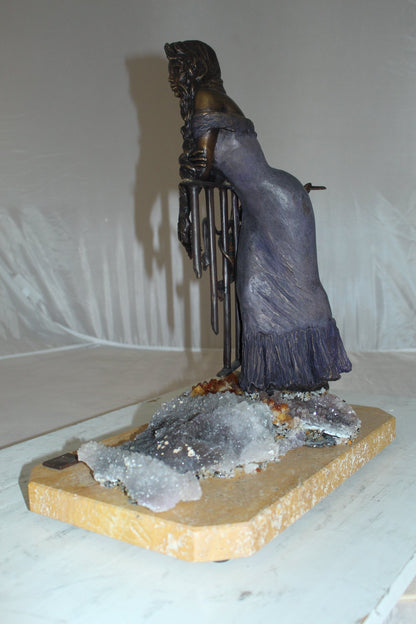 Judith Bronze Statue on Amethyst stone by Vidal -  Size: 16"L x 10"W x 18"H.