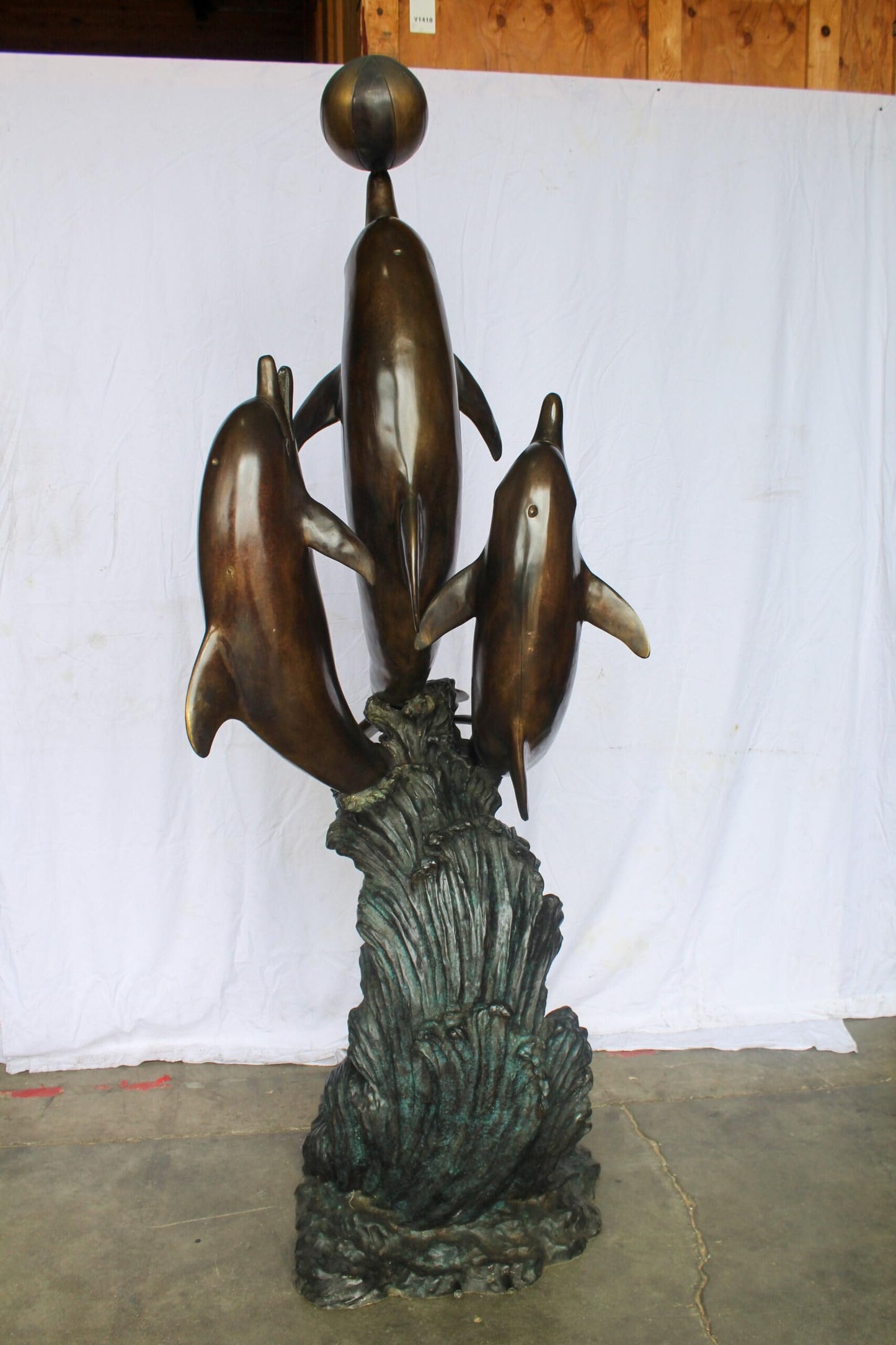 Three Dolphins Performing with Beach Ball Giant Bronze Fountain 41" x 27" x 91"H