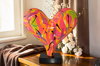 Eclectic Multicolor Heart 3D Statue on Black Base Size: 24" x 12" x 25"H