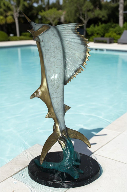 One Sailfish Jumping of the ware - Bronze Statue -  Size: 16"L x 16"W x 39"H.