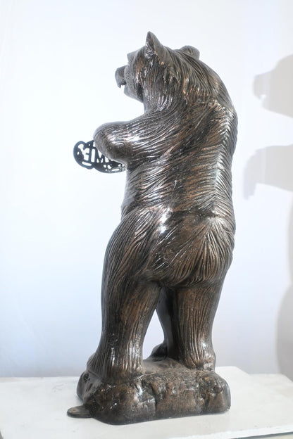 Standing Aluminum Bear Statue with Welcome Sign 18"x18"x41"H