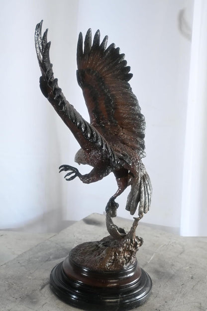 Bronze Eagle in Flight Sculpture Lost Wax Cast Marble Base 17"x11"x24"H