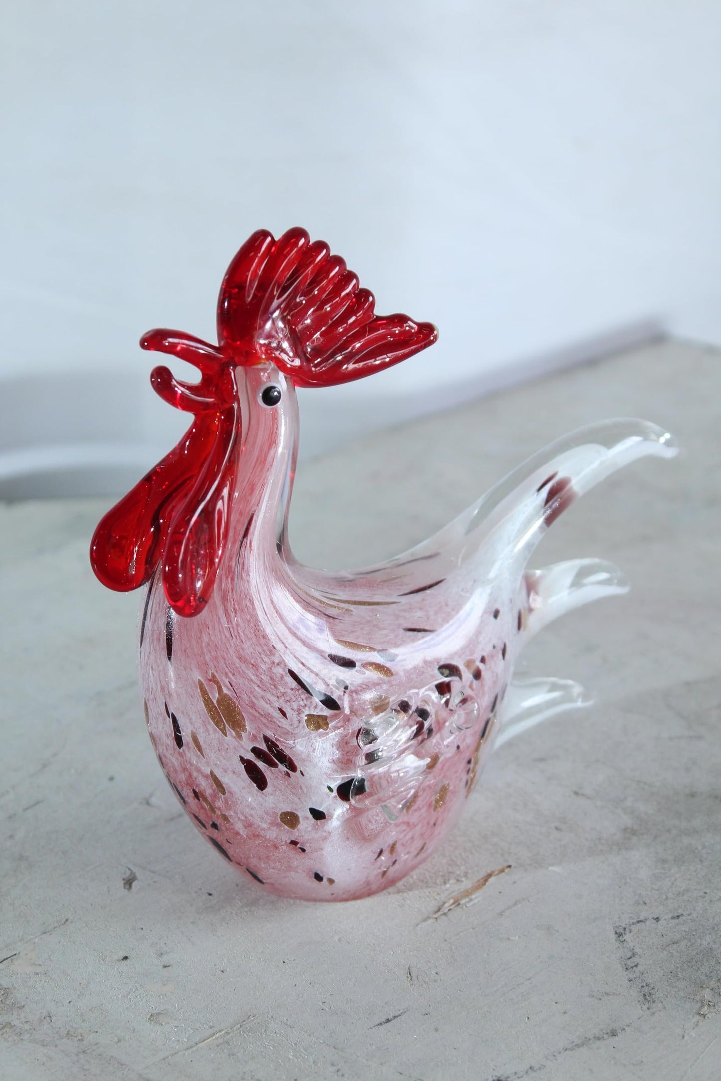 NIFAO Glass Rooster Figurine Hand Blown Art Glass Tabletop Decor 8" x 4" x 8"H