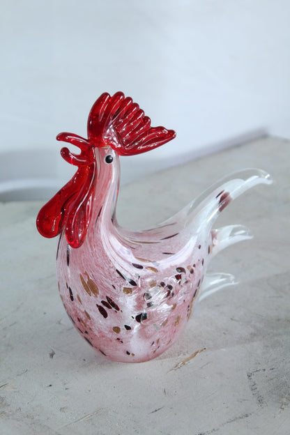 NIFAO Glass Rooster Figurine Hand Blown Art Glass Tabletop Decor 8" x 4" x 8"H