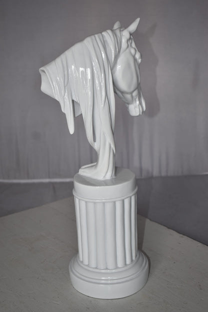 Modern Art of a White Horse Bust Statue Made of Resin Size: 10" x 5" x 19"H