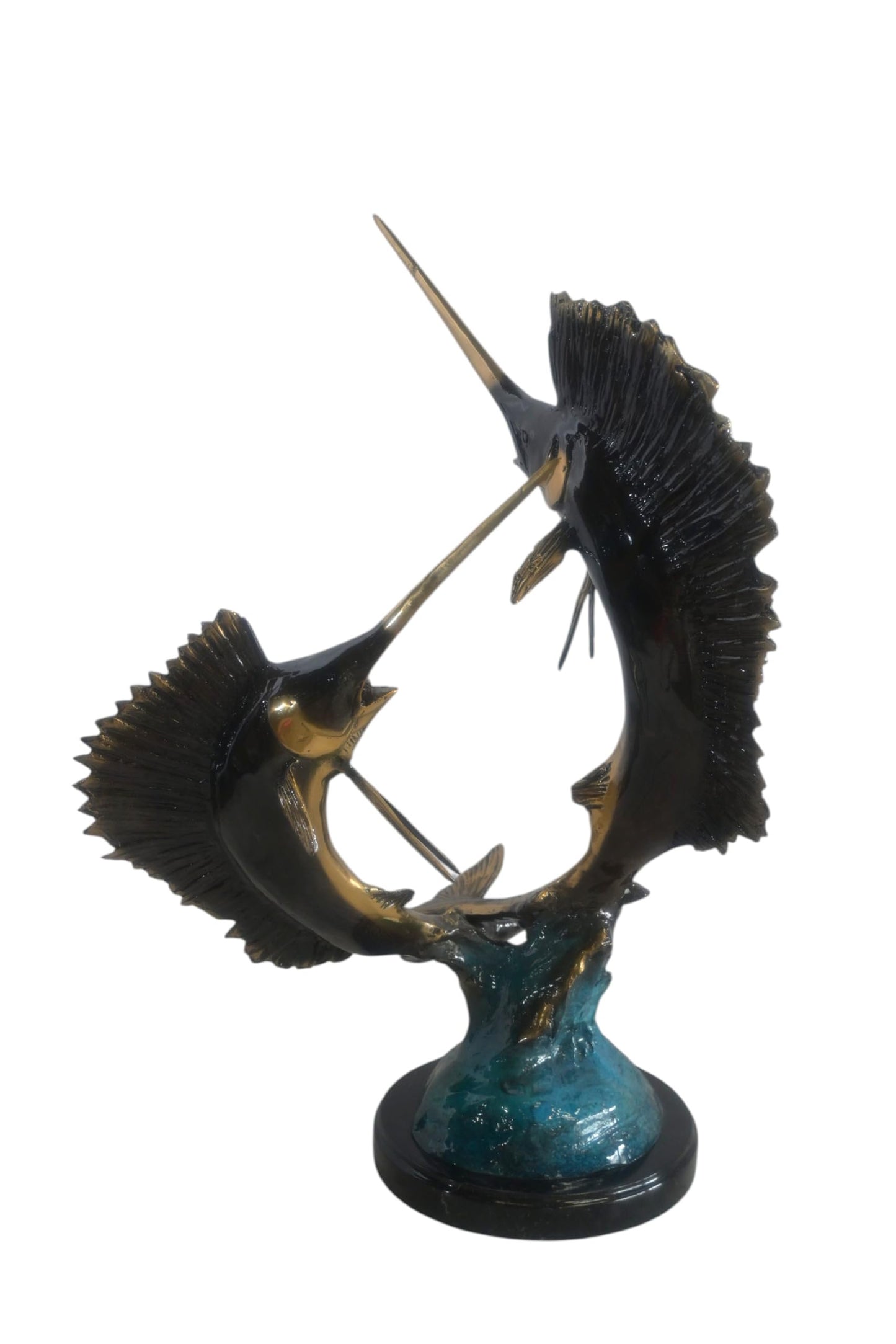 Bronze Dual Sailfish Sculpture on Wave Base and Marble 11"x10"x20"H