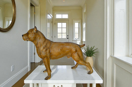 Pitbull Dog Colored Bronze Statue -  Size: 33"L x 10"W x 26"H.