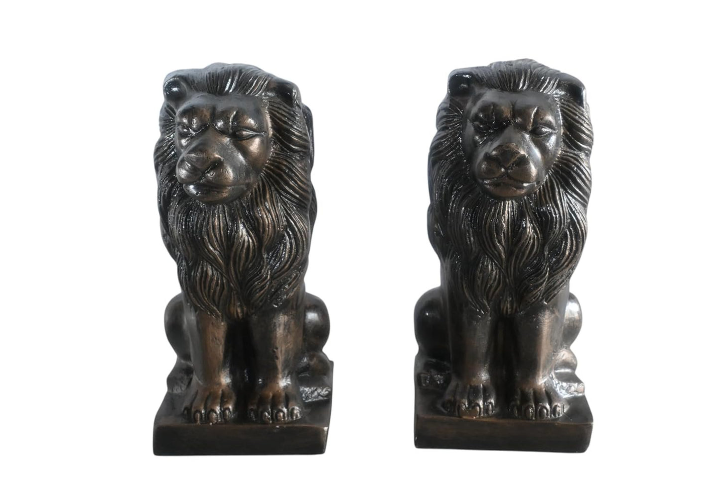 Pair of Aluminum Sitting Lion Statues Bronze Finish 19In 17"x12"x19"H
