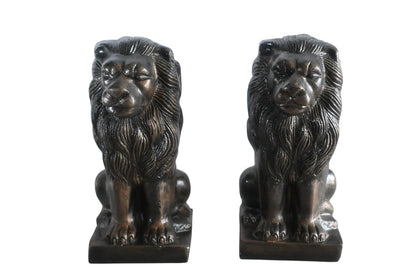 Pair of Aluminum Sitting Lion Statues Bronze Finish 19In 17"x12"x19"H