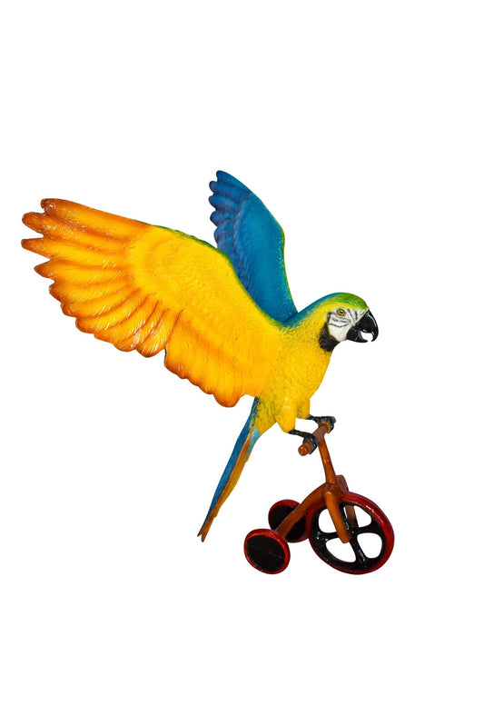 Colorful Parrot Riding a Tricycle Bronze Statue Size: 17" x 11" x 19"H